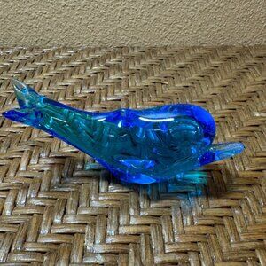 Vintage Blue Glass Dolphin Figurine Handcrafted Art